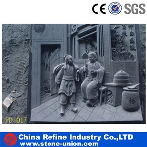 3d Wall Grey Granite Relief Carving for Garden, Lively Human Relief Sculptured,Stone Sculpture and Wall Reliefs Animal Sculptures Garden Sculptures