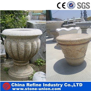 Beige Granite Flower Pot with Wave Edge , Chinese Hot Sales Good Quality Granite Stone Flower Pot