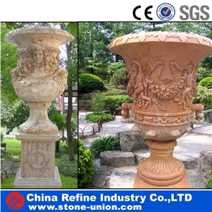 Beige Granite Flower Pot with Wave Edge , Chinese Hot Sales Good Quality Granite Stone Flower Pot