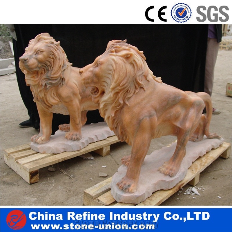 Brown Marble Lion Statue, Brown Carving Statue Sale,Yellow Marble Sculpture,Handcarved Animal Sculptures,Handcarved Garden Statues,Handcarved Statue
