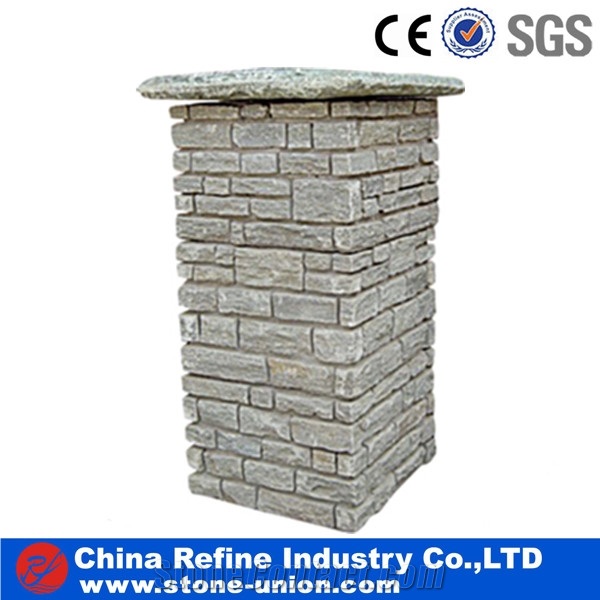 Cement Gate Posts for Garden, China Slate Cultured Stone Gate Posts,Cement Slate Pillars Column, Fence Stone Pillars Surrounds Slate Panels