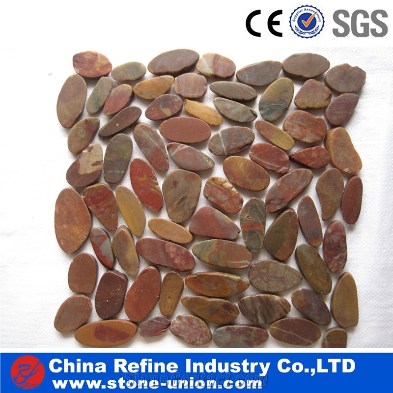 Cheap Pebbles Mixed Color, Pebble Stone for Playgrounds Landscaping,Flat Pebble Mosaic in Mesh,Pebble Mosaic,Pebble Mosaic for Bathroom&Kitchen/Interior Decoration