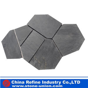 China Black Slate Random Flagstone Tiles, Natural Slate for Floor and Wall , Black Slate on Mesh , Flagstone Flooring Paving Covering,Walkway and Driveway Courtyard Pavers Artist Paving in Hot Sale