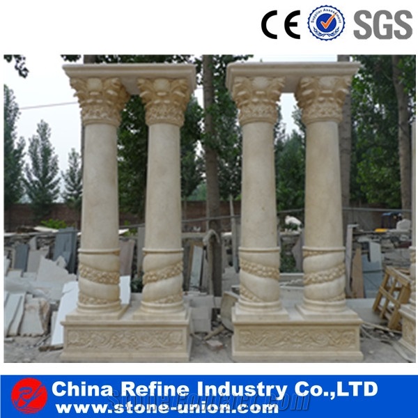 China White Marble Column with Excellent Sculpture,Roman Columns & Pillars,Round Pillar,Marble Roman Columns,Column Bases