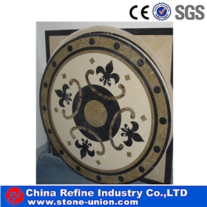 Chinese Style Round Shape Marble Waterjet Inlay Medallions,Customized Marble Flower Design Inlay, Waterjet Marble Medallion