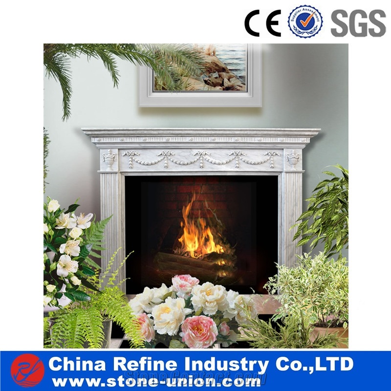 Fireplace with Sculpture, White Marble Interior Fireplace,Marble Fireplace Mantel,Fireplace Surround, Western Style Sculpture Decorative Fireplace