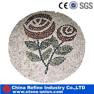 Flower Style Pebble Stone on Mesh Mosaic Medallion,Floor Medallions,Round Medallions,Flower Tile Round Mosaic Medallion Floor Patterns