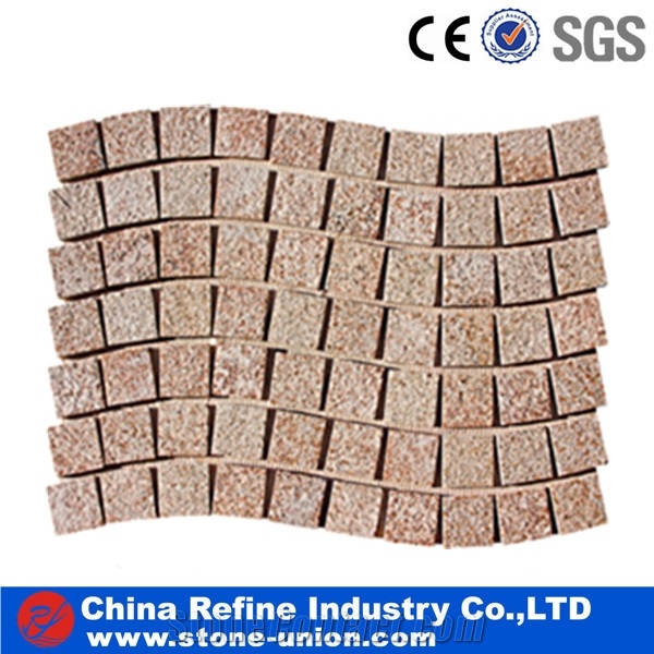 G682 Wavy Shape Cobble on Meshed from Own Factory,Cobble Stone Mesh Garden Stepping Pavements, Walkway, Driveway, Patio Pavers