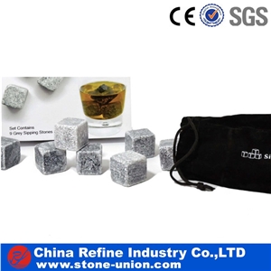 Granite Whisky Ice Rock Kitchen Accessories , Colorful Rocks , Chill Stone , Wine Chiller Cubes, Hot Sale Grey Ice Cube Whisky Stone