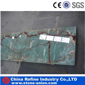 Green Onyx Slab with Red Grain, China Green Onyx, Green Onyx Slab & Green Floor Slabs & Tiles, Green Onyx Stone Flooring and Classical Wall Pattern Panel
