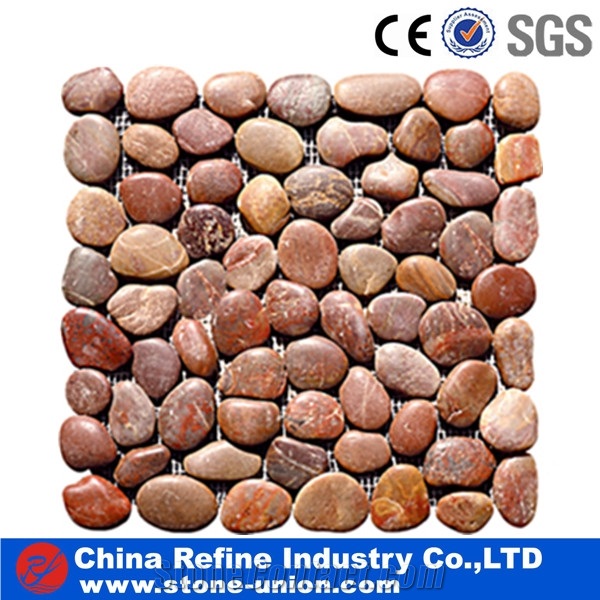 Light Red Pebble Tiles for Decoration,Grave Stone,Pebble Stone Mosaic Tile for Sale,Natural River Stone Mosaic for Wall Covering&Flooring