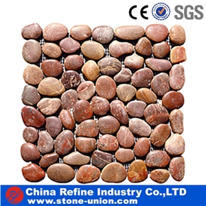Light Red Pebble Tiles for Decoration,Grave Stone,Pebble Stone Mosaic Tile for Sale,Natural River Stone Mosaic for Wall Covering&Flooring