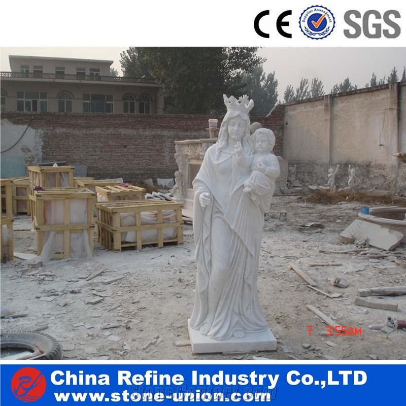 Maria White Marble Statue Exporter, Marble Carving for Church, Religious Statues,European Style White Marble Maria Hand Carved Sculpture
