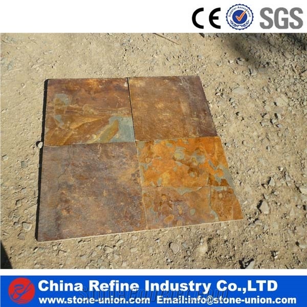 Natural Golden Flooring Slate Slabs & Tiles, China Yellow Slate