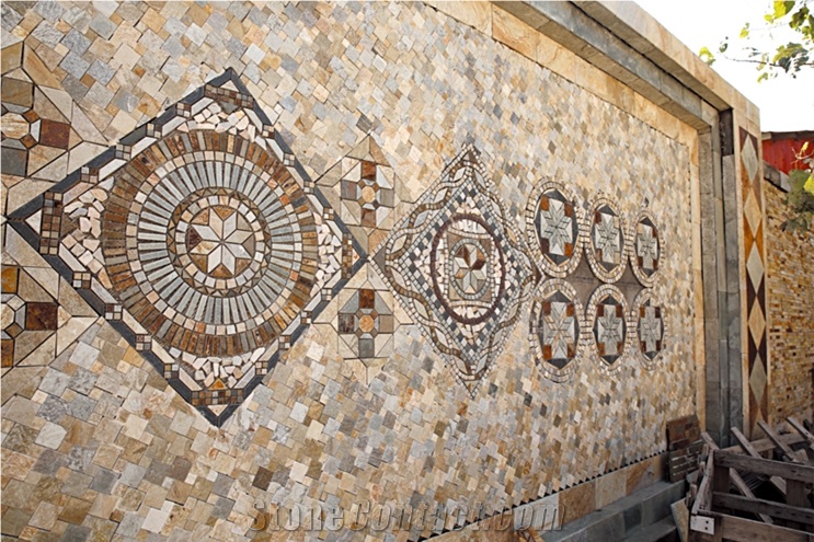 New Design Beige Slate Mosaic Pattern, Floor Mosaic Tiles