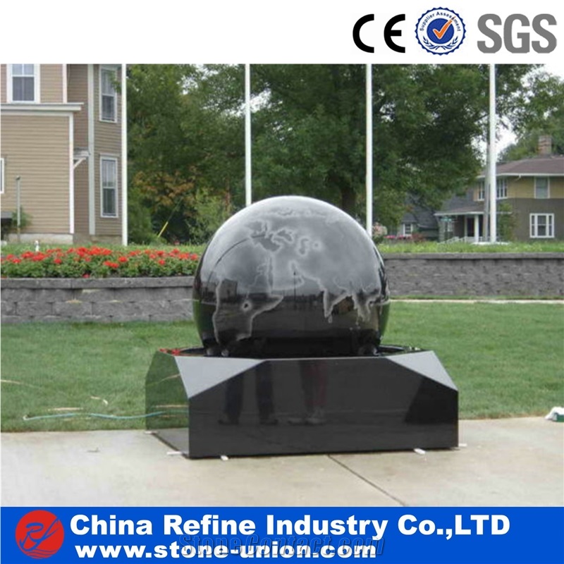 Outdoor Black Granite Ball Fountain,Rolling Sphere Fountain,Floating Ball Fountain,Water Features, Exterior Fountains Natural Stone Decoration