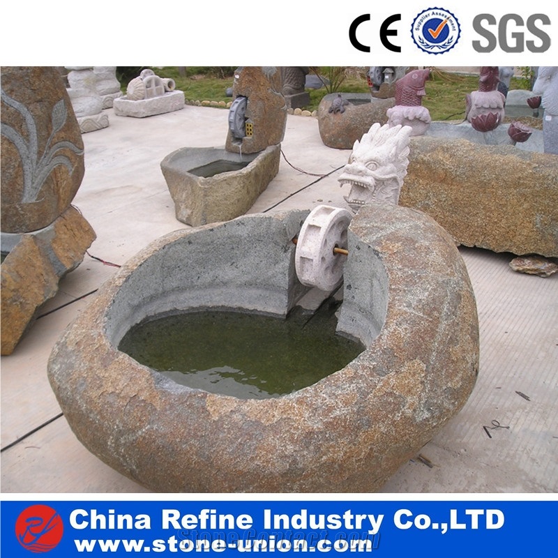 Outdoor Stone Garden Water Fountain , Classical Outdoor Large Stone Granite Water Fountain