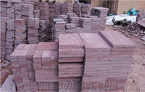 Pineapple Finished Red Porphyry Cube Stone & Paver,Red Porphyry Granite Paving Stone ,Red Porphyrite Granite Paver,Red Porphyrite Granite Cube Stone
