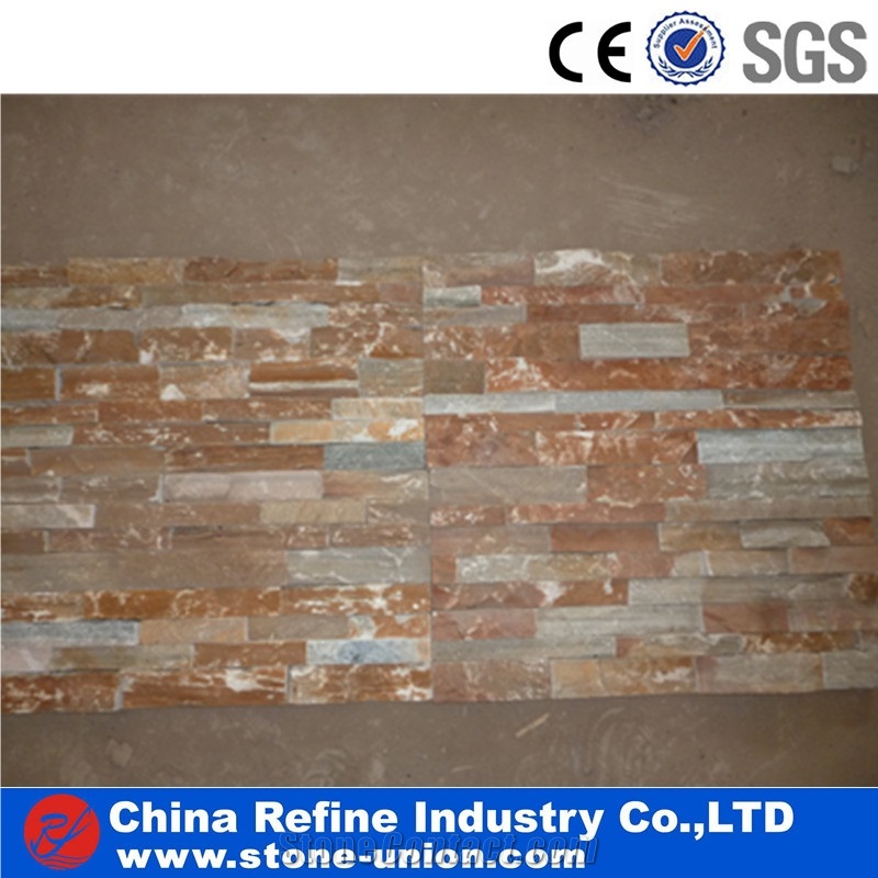 Rectangular Rusty Slate Natural Surface Cultured Stone, China Rusty Brown Slate Cultured Stone, Wall Cladding, Stacked Stone Veneer, Manufactured Stone Veneer