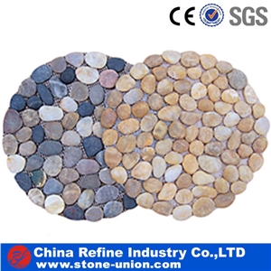 Round Shape Pebble on Mesh Cheap,Washed Pebble Floor Tiles,Flat Pebble Mosaic in Mesh,White Pebble Mosaic,Pebble Mosaic for Bathroom&Kitchen/Interior Decoration