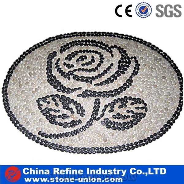 Round Shape Pebble on Mesh Cheap,Washed Pebble Floor Tiles,Flat Pebble Mosaic in Mesh,White Pebble Mosaic,Pebble Mosaic for Bathroom&Kitchen/Interior Decoration