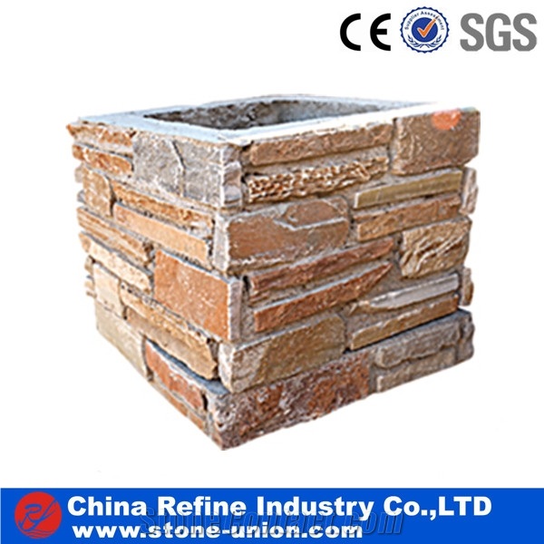 Slate Culture Stone Gate Post Cheap,Cement Slate Pillars Column, Fence Stone Pillars Surrounds Slate Panels Stone Show Panel with Bread