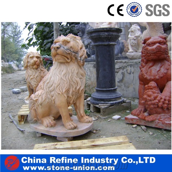 Standing Clever Dog Sculpture, Animal Sculptures, Dog Stone Statue, Yellow Marble Sculpture, Handcraft Art Carving,Garden Sculpture,Western Statues