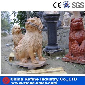 Standing Clever Dog Sculpture, Animal Sculptures, Dog Stone Statue, Yellow Marble Sculpture, Handcraft Art Carving,Garden Sculpture,Western Statues