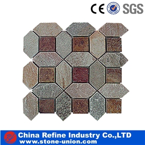 Stone Mosaic Tiles,Slate Mosaic Wall Tiles,Natural Yellow Slate Mosaic Sheet Tiles Wall Mosaic Tiles Split Face Mosaic Mosaic Art