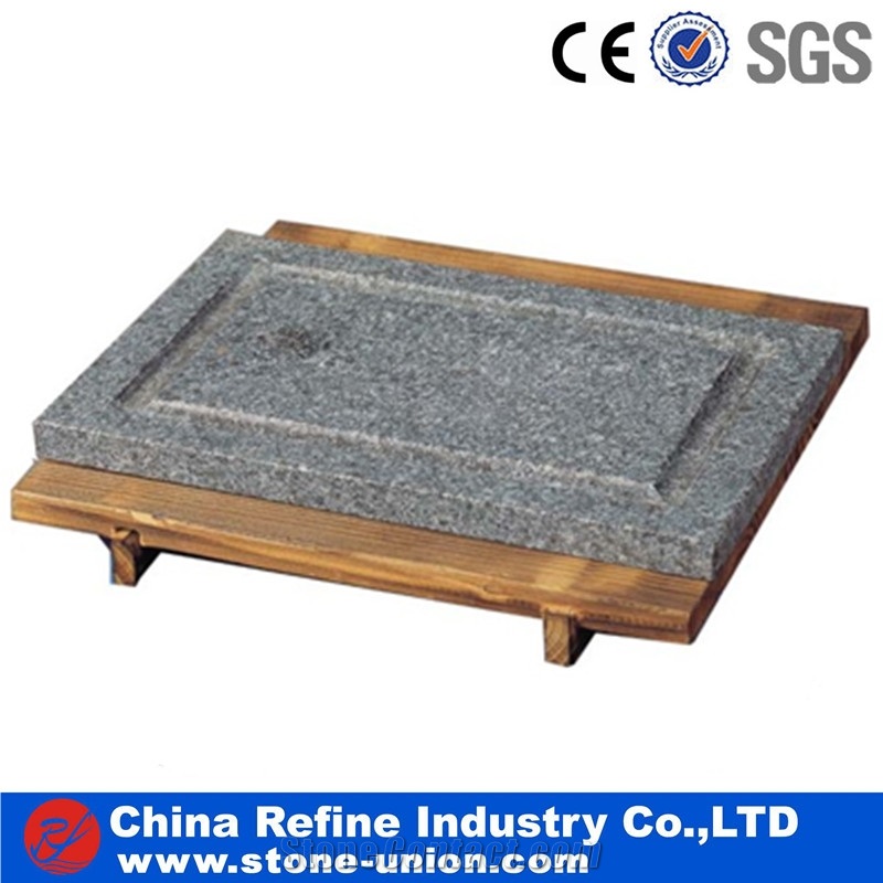 Stone Plate with Wooden Base Grey Volcanic Basalt Plate,Baking Stone,Grill Stone, Stone Cooking Pots,Cooking Stone Grill Set,Steak Cooking Stones
