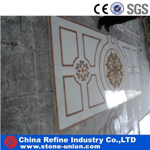 White and Black Marble Medallion Polished Surface,Water Jet Medallions Inlay Flooring Tiles, Customized White Bottom Marble Flooring Paving Tiles