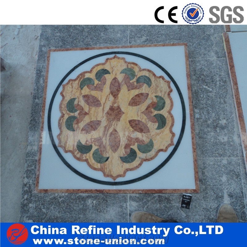 White and Black Marble Medallion Polished Surface,Water Jet Medallions Inlay Flooring Tiles, Customized White Bottom Marble Flooring Paving Tiles