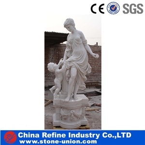 White Large Marble Woman with Cute Boy Statue , White Marble Human Statue & Carving & Handcraft Marble Sculpture