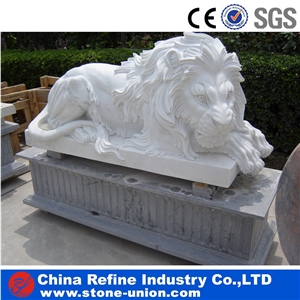 White Marble Carving Statue for Garden, Decorative White Marble Lion Sculpture,Handcarved Animal Sculptures,Handcarved Garden Statues,Animal Sculpture