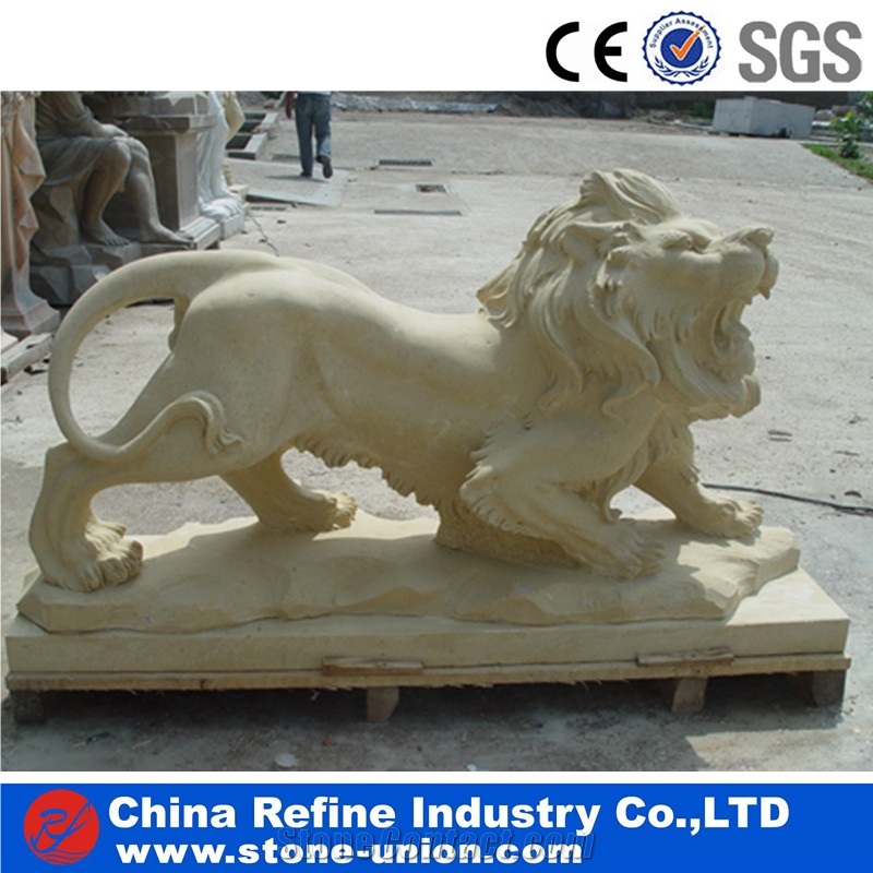White Marble Carving Statue for Garden, Decorative White Marble Lion Sculpture,Handcarved Animal Sculptures,Handcarved Garden Statues,Animal Sculpture