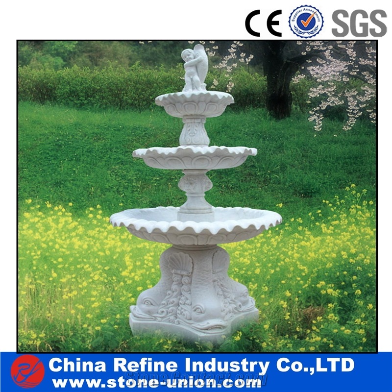 White Marble Fountain,Small Water Fountain for Garden Decoration, Sculptured Handcarved Exterior Fountains for Garden Decoration