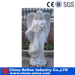 White Marble Lady Standing Angle Sculpture with Factory Price,White Marble Stone Angle Carving Sculpture, Western Statues,White Lady Angle