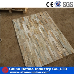 Yellow Beige Slate Culture Stone Strip Tiles ,Chinese Characteristic Wall Stone,China Rusty Slate Wall Cladding, Stacked Stone Veneer