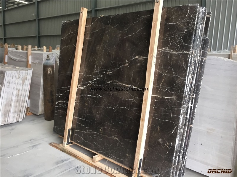 Polished Brown Marquina Marble Slab, China Brown Marble
