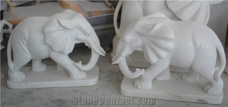 Elephant Pure Marble Sculpture, Pure White Marble Animal Sculpture & Statue