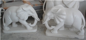 Elephant Pure Marble Sculpture, Pure White Marble Animal Sculpture & Statue