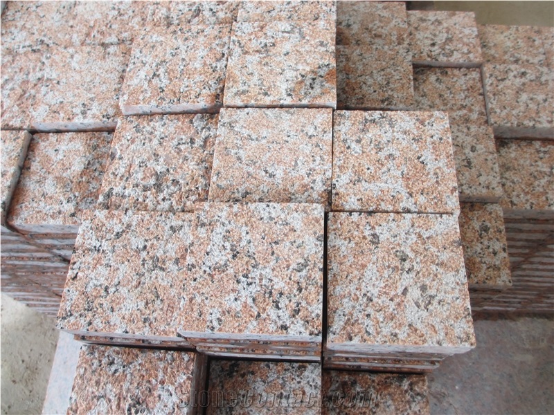 G562 Maple Red Granite Cobble Stone, Cube Stone Surface Flamed Others Sawn Cut, China Red Granite Walkway Pavers Stone