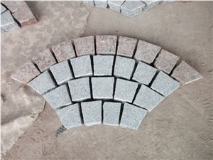 G614 + G562 Granite Cube Stone Mesh Pavers, Surface Flamed , Other Sides Natural Cobble Stone, Granite Mesh Walkway, Driveway, Garden Stepping Pavers