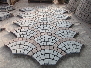 G614 + G562 Granite Cube Stone Mesh Pavers, Surface Flamed , Other Sides Natural Cobble Stone, Granite Mesh Walkway, Driveway, Garden Stepping Pavers