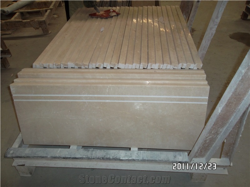 Iran Popular Cheap Beige Royal Botticino Marble Stair Risers and Treads, Stairs with Anti-Slip Trips for Hotel, Shopping Mall Project Decoration, Natural Building Stone Steps