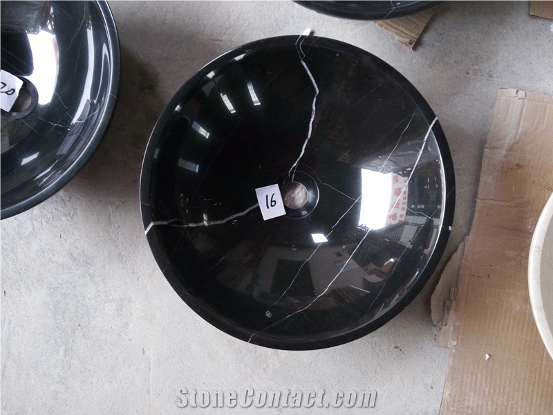 Natural Black Marble Nero Marquina Marble Stone Basin, Stone Sink, Stone Wash Basin Sink, High Polished Low Price