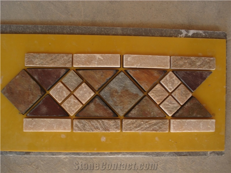 Rusty, Brown Slate Mosaic Molding, China Cheap Slate Mosaic Molding for Wall Line, Chipped Strips Mosaics,Split Face Mosaic Molding for Wall