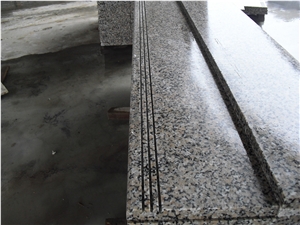 Sanbao Red Granite Polished Stairs, China Red, Pink Granite Treads with Anti-Slip Grooves, Cheap Red Granite Stairs with Half Round Edge
