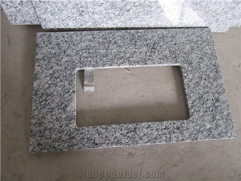 Spray White Granite Kitchen Top, Chinese Seawave White Granite Kitchen Worktops with Sink Hole, Cheap White Granite Countertops