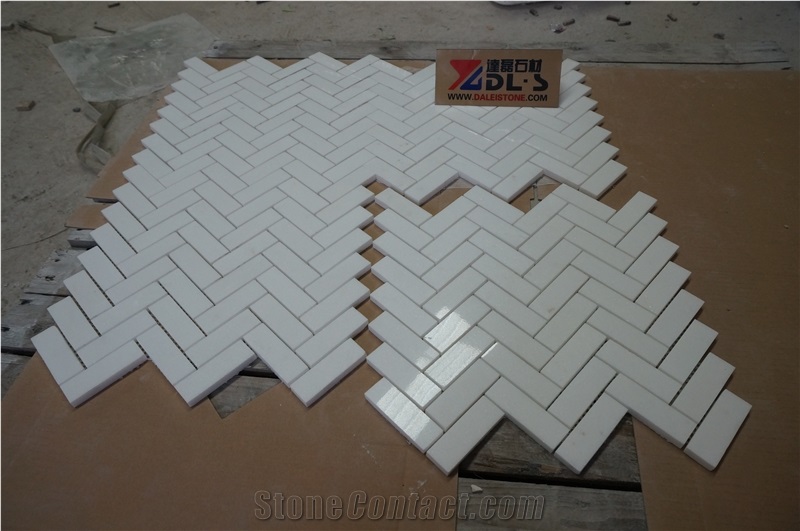 Thassos White Marble Polished Mosaic Tiles, Greece White Marble Basketweave Mosaic, White Marble Mosaics for Wall, Floor